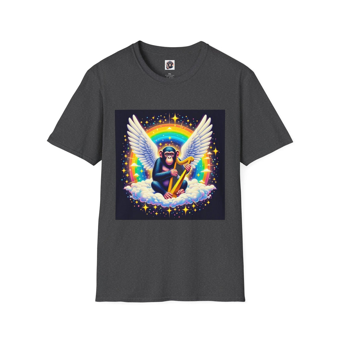 Bonobo wings graphic tee with rainbow clouds