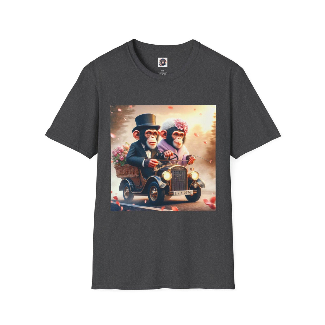 Wacky chimp driving a vintage car graphic tee