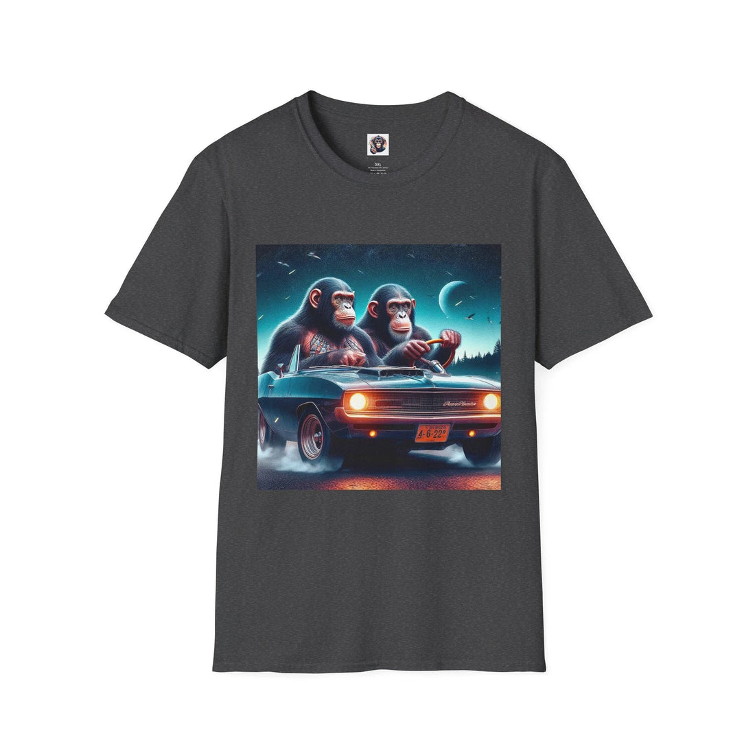 Wacky bonobo driving a car graphic tee