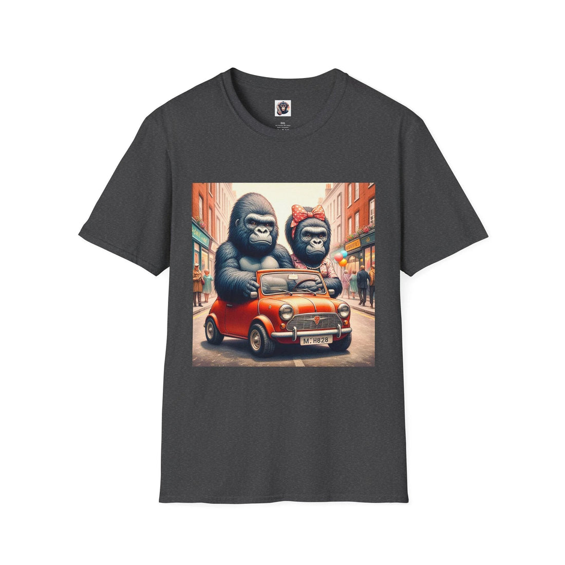 Wacky gorilla driving a hot rod graphic tee