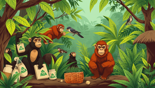 Primate habitat conservation, wildlife rescue, and responsible tourism illustration