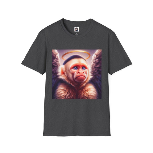 Capuchin monkey angel wings graphic tee with heavenly clouds