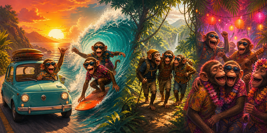 Orangutan Jungle Friends Shirts: Wildlife Group Art — CyberMunkiez editorial illustration