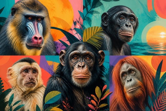 Chimp Sunset Portrait Shirts: Warm Primate Color — CyberMunkiez editorial illustration
