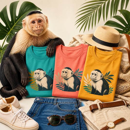 Capuchin monkey styling colorful monkey graphic tees with casual outfits