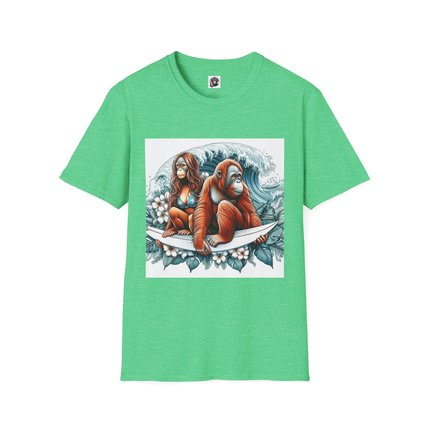 Orangutans surfing T-Shirt Printify S Heather Irish Green