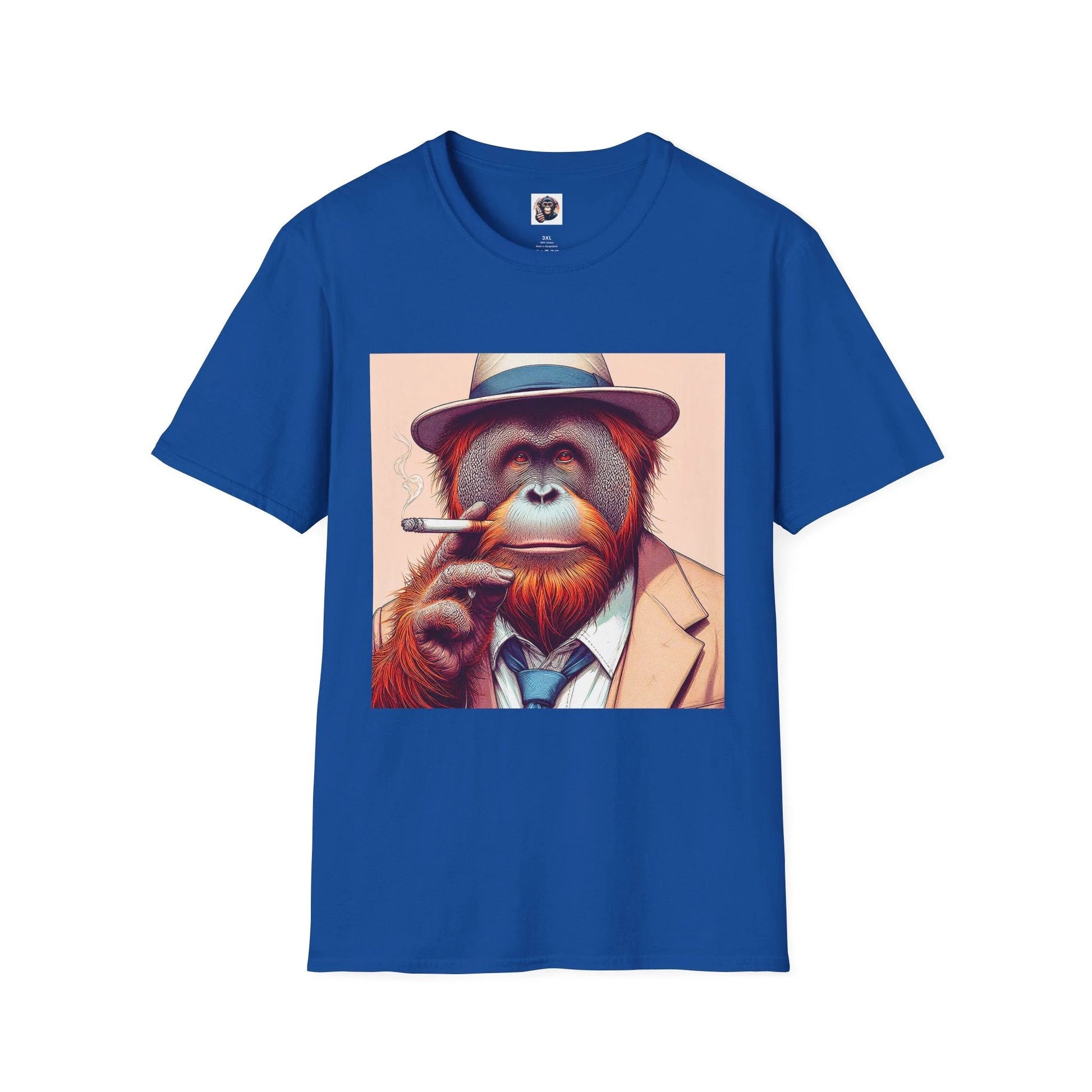 Orangutan Smoking Graphic T Shirt With Hat In Suit Creative Cotton Tee Unisex Short Sleeves T-Shirt Printify XS Royal