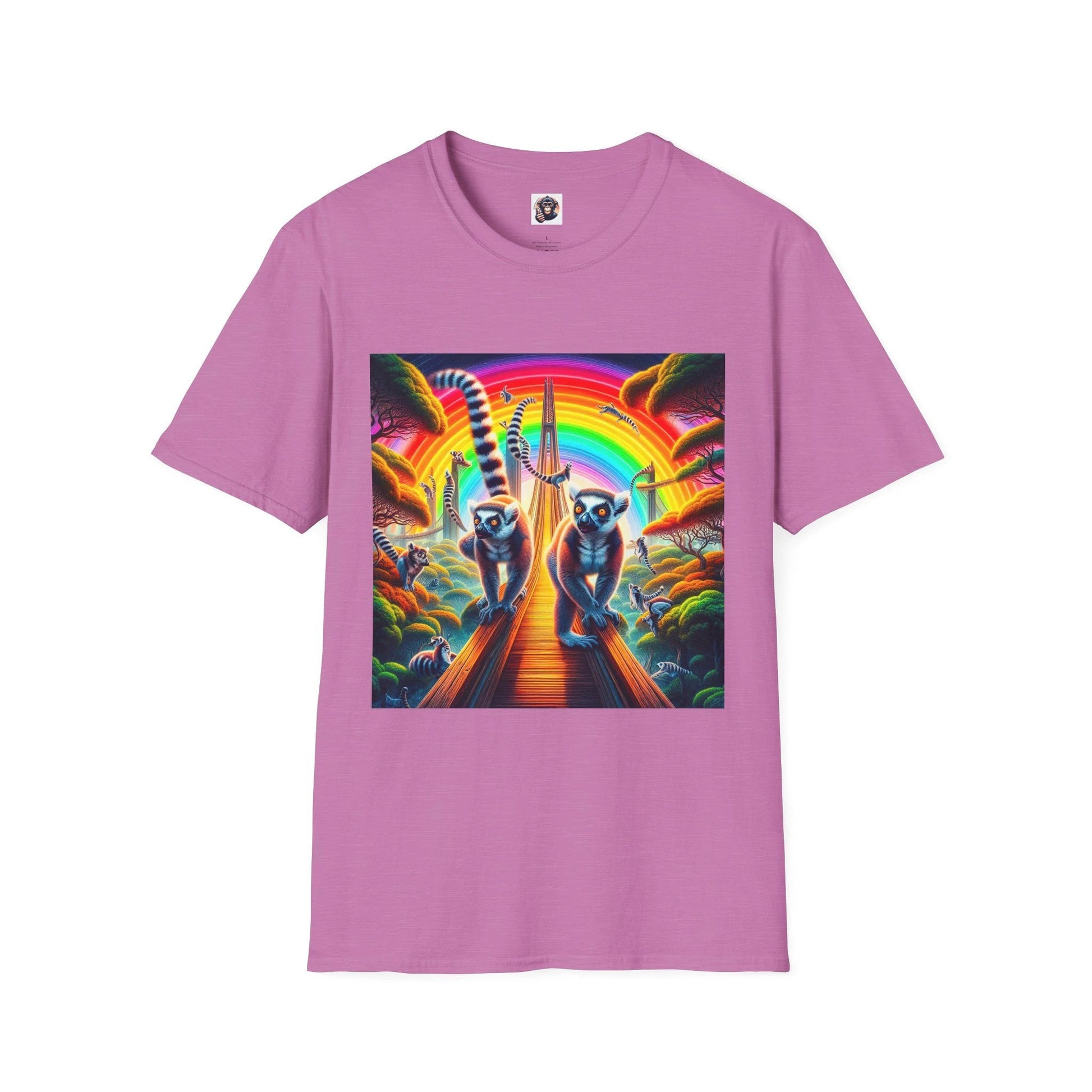 Lemurs Rainbow Graphic T Shirt For Men Women Cotton Crew Neck DTG Print Tee Premium Quality T-Shirt Printify S Heather Radiant Orchid