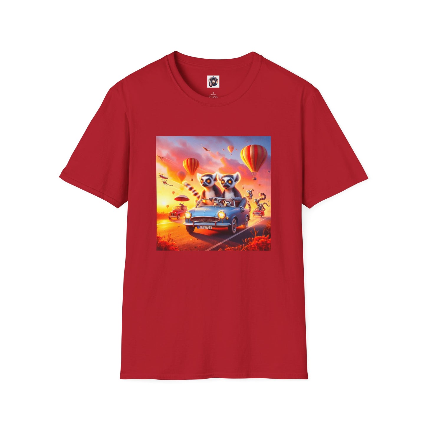 Wacky Lemurs hot air balloon T-Shirt Printify S Cherry Red