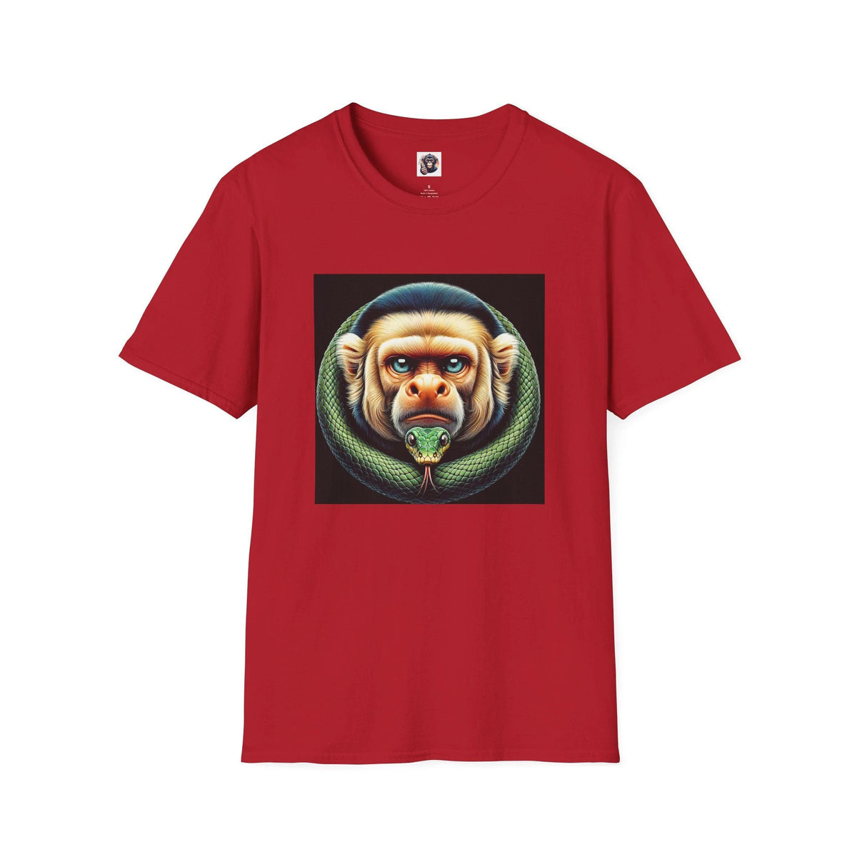 Capuchin Monkey and Snake Graphic T Shirt for Men Cotton Crew Neck Tee Premium Quality Soft Comfort Fit T-Shirt Printify S Cherry Red