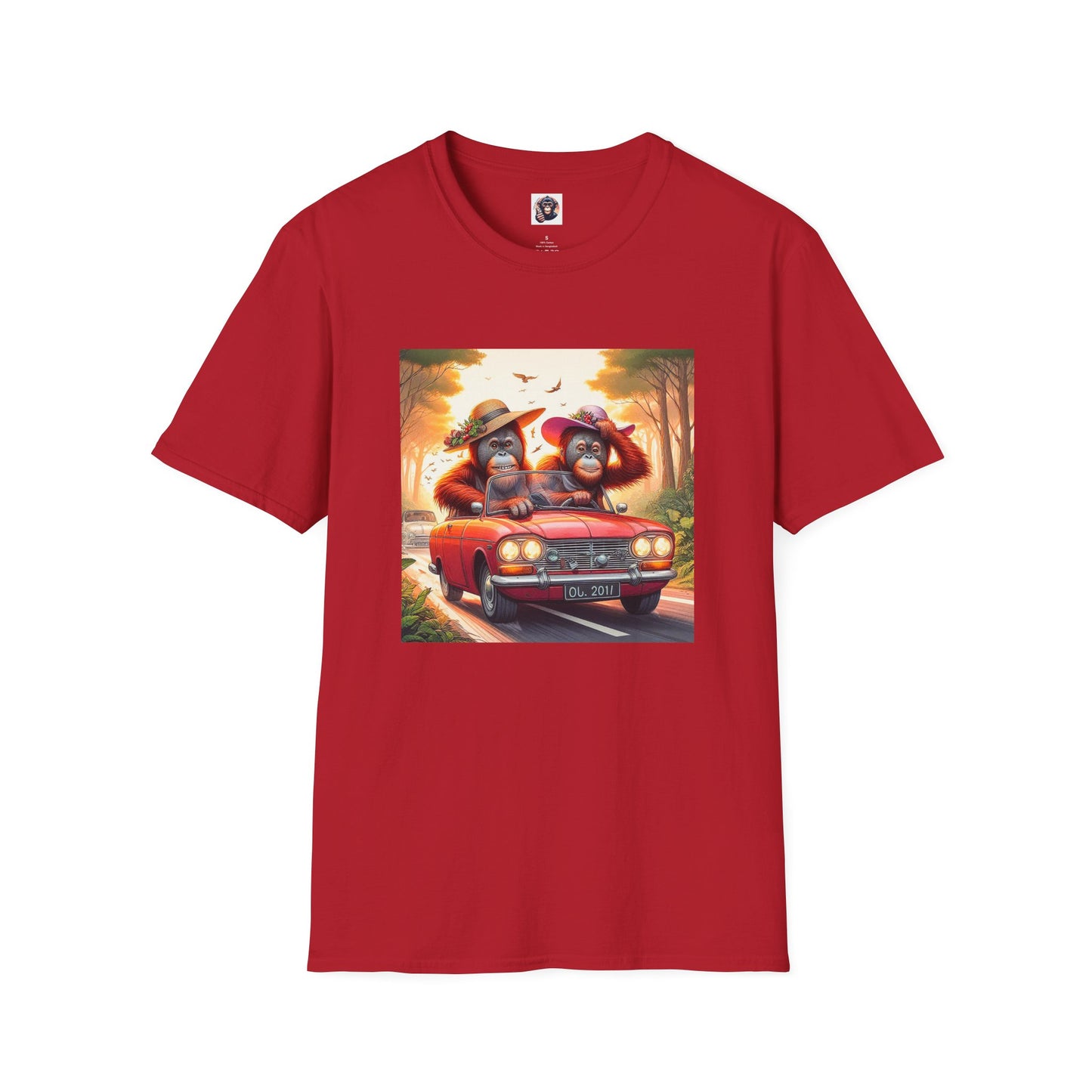 Wacky Orangutans red car T-Shirt Printify S Cherry Red