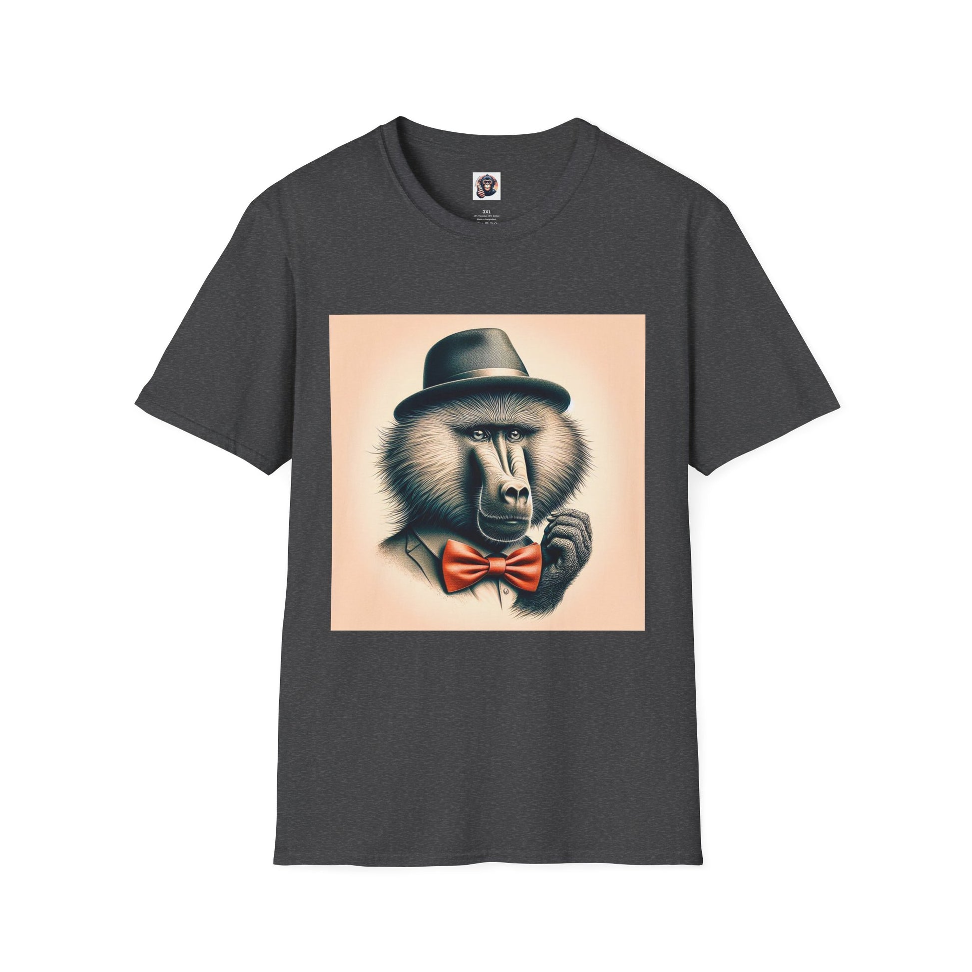 Baboon hat and bow T-Shirt Printify XS Dark Heather