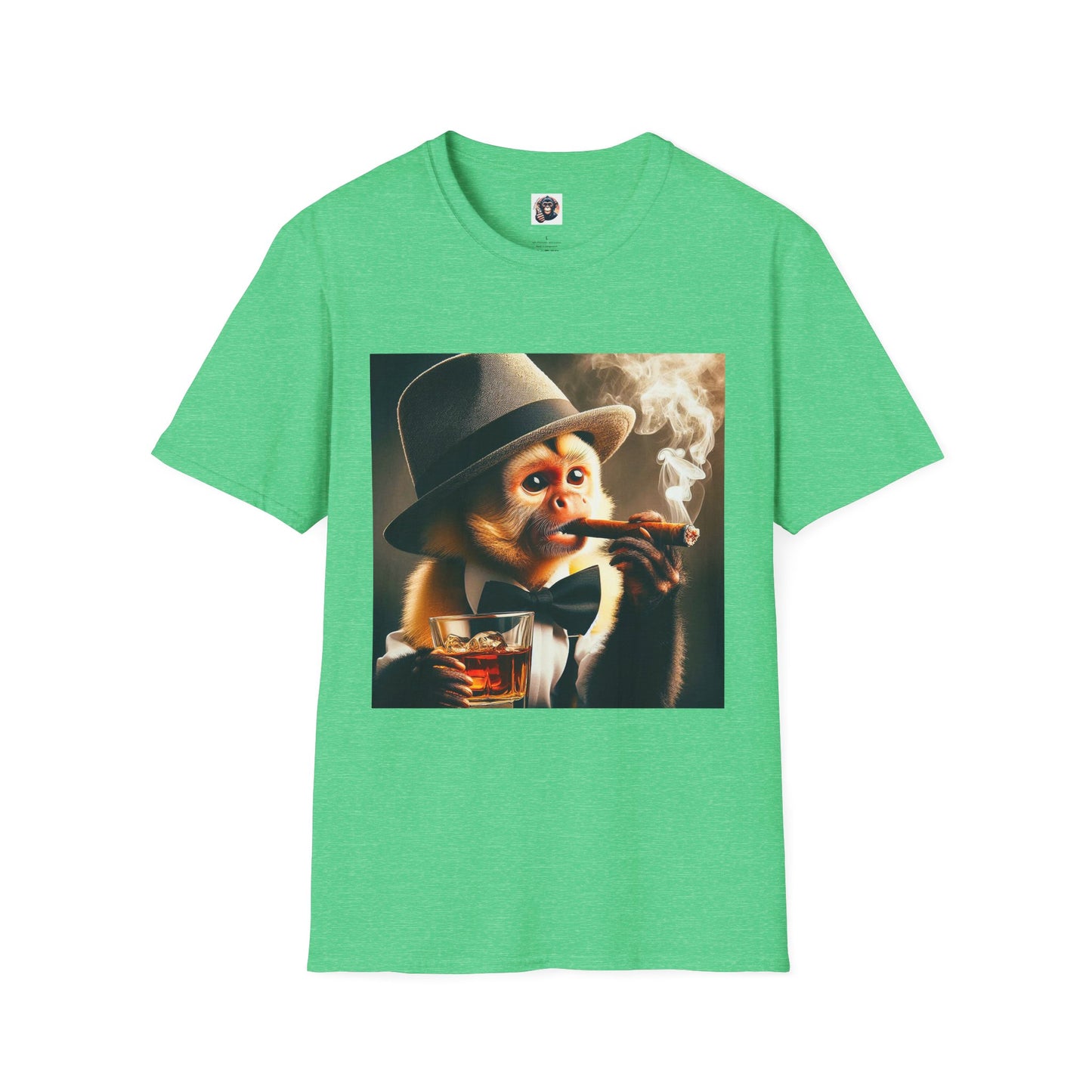 Capuchin Monkey cigar smoker T-Shirt Printify S Heather Irish Green
