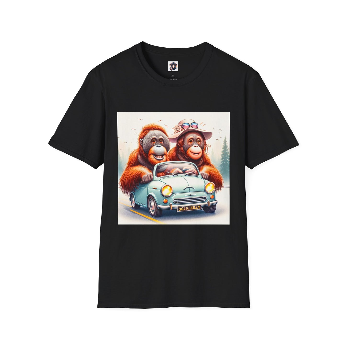 Orangutans blue car T-Shirt Printify XS Black
