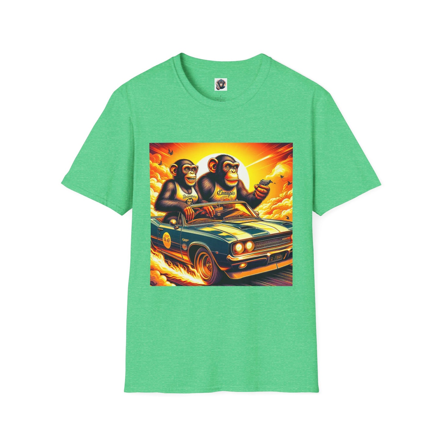 Wacky Chimp car driving T-Shirt Printify S Heather Irish Green