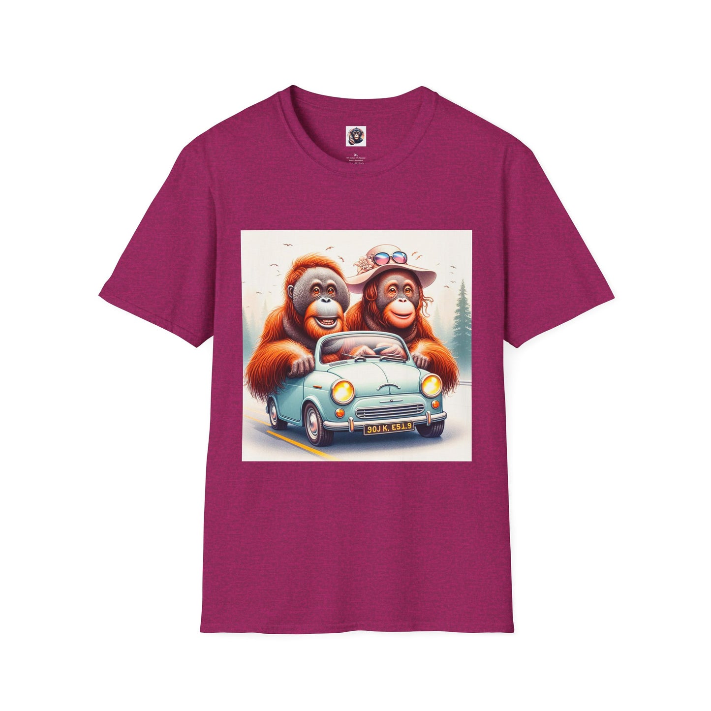 Orangutans blue car T-Shirt Printify S Antique Heliconia