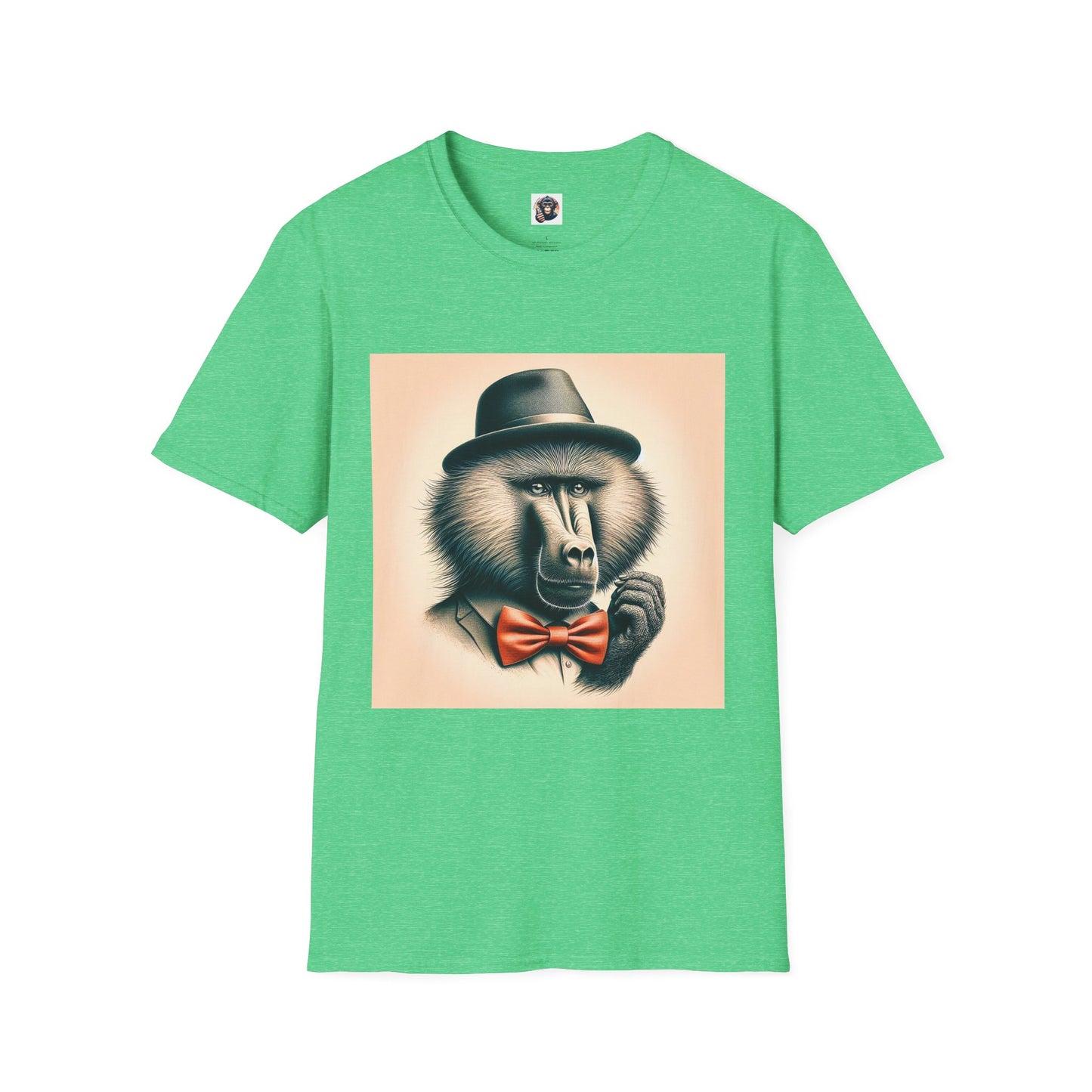 Baboon hat and bow T-Shirt Printify S Heather Irish Green