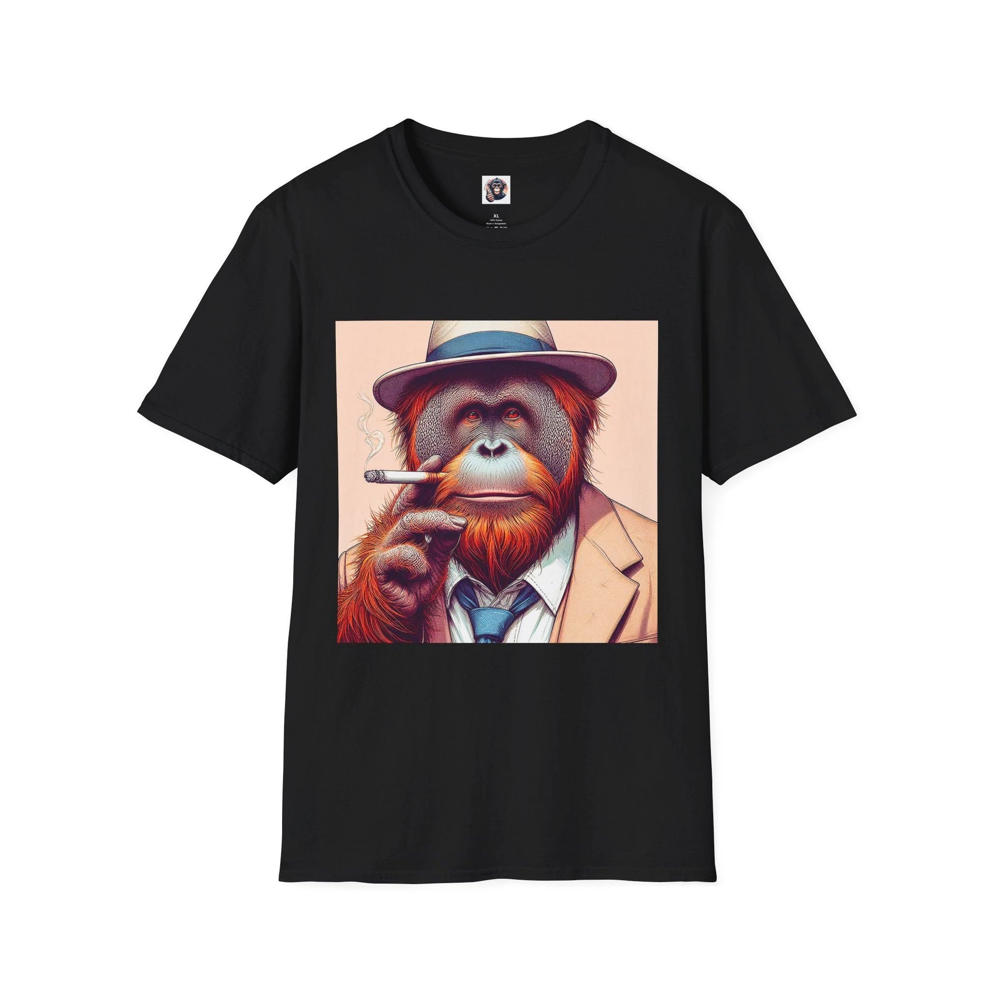 Orangutan Smoking Graphic T Shirt With Hat In Suit Creative Cotton Tee Unisex Short Sleeves T-Shirt Printify XS Black