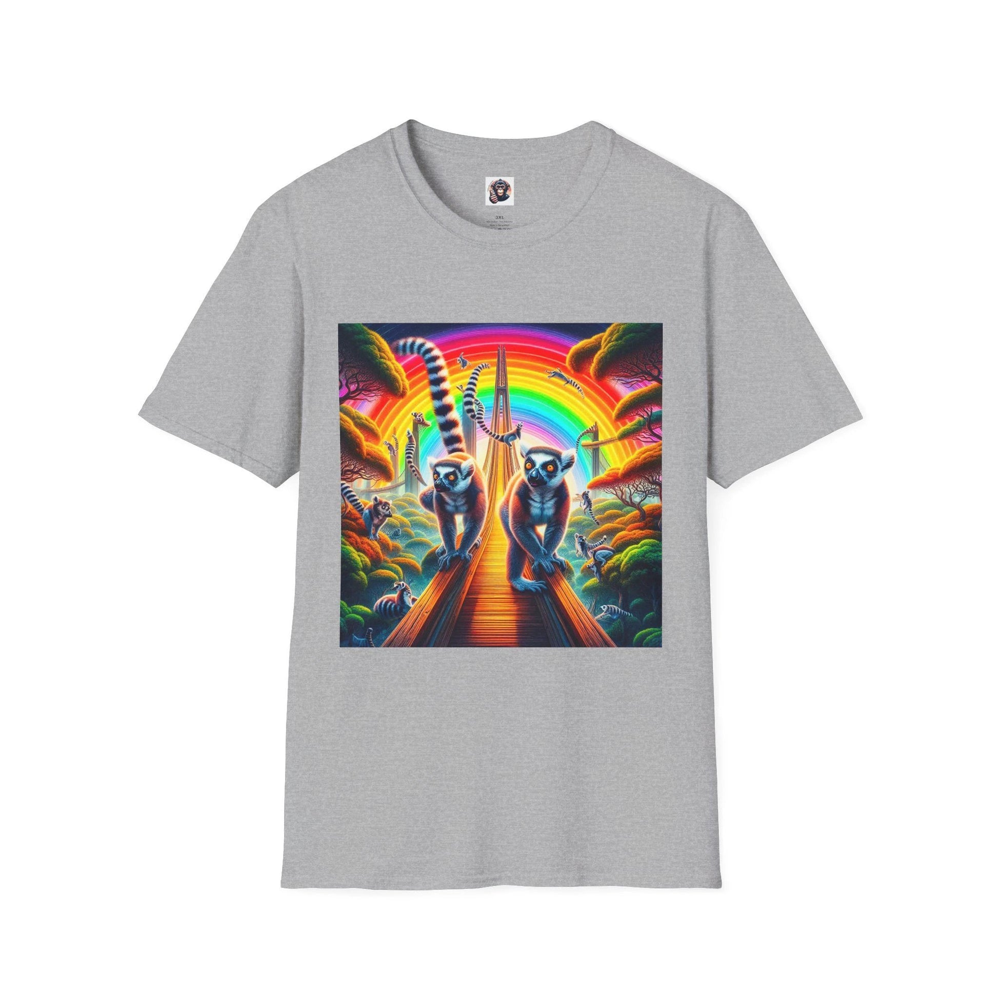 Lemurs Rainbow Graphic T Shirt For Men Women Cotton Crew Neck DTG Print Tee Premium Quality T-Shirt Printify XS Sport Grey