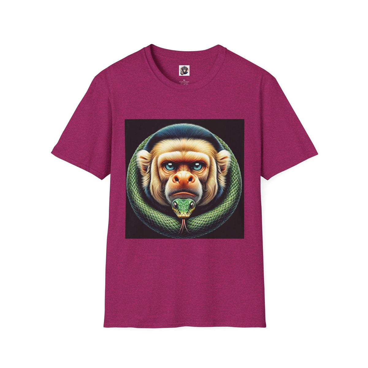 Capuchin Monkey and Snake Graphic T Shirt for Men Cotton Crew Neck Tee Premium Quality Soft Comfort Fit T-Shirt Printify S Antique Heliconia