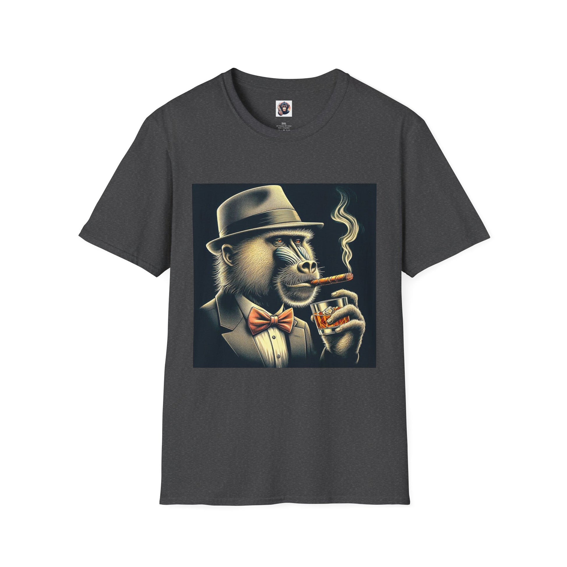 Baboon cigar smoking T-Shirt Printify XS Dark Heather