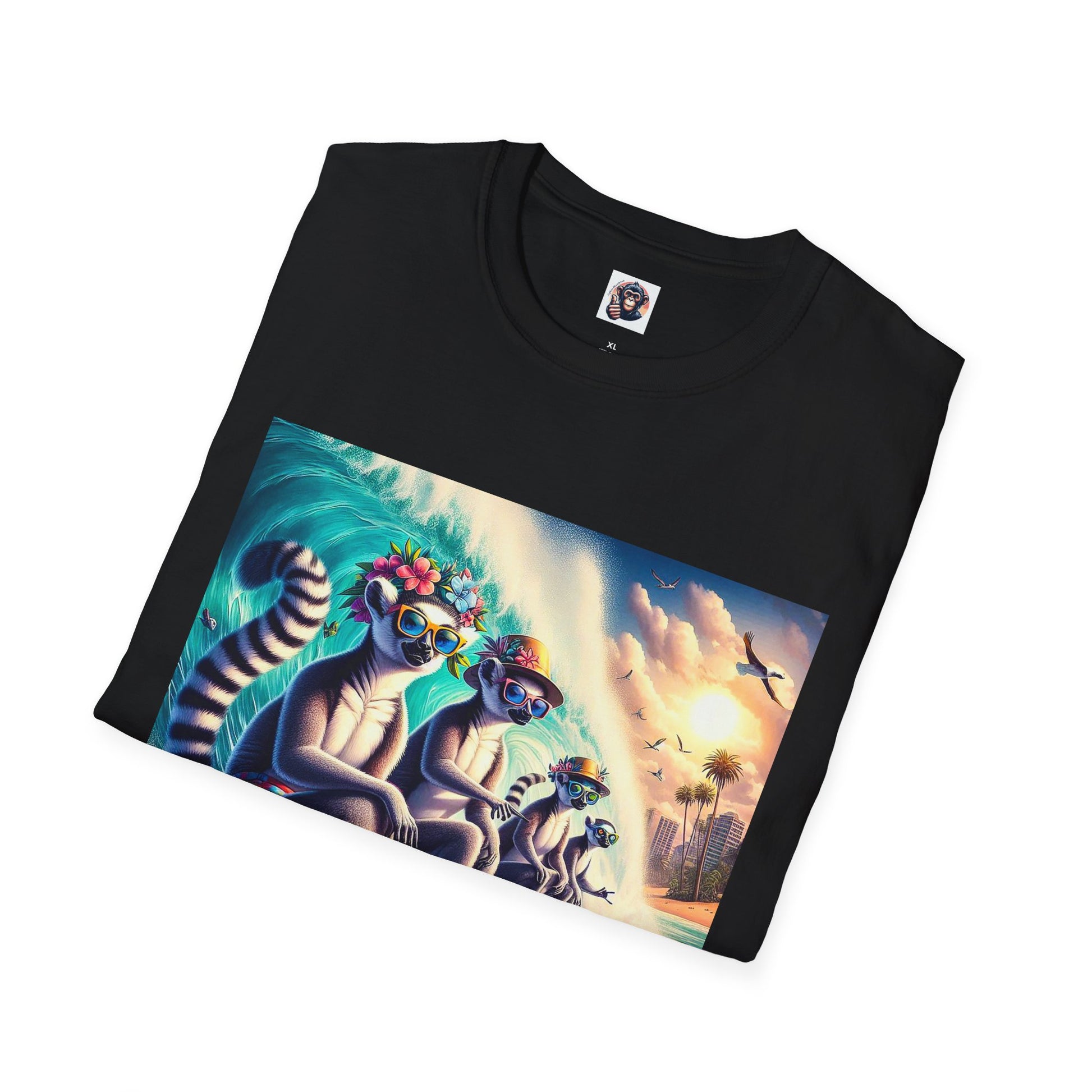 Lemurs surfing fun T-Shirt Printify