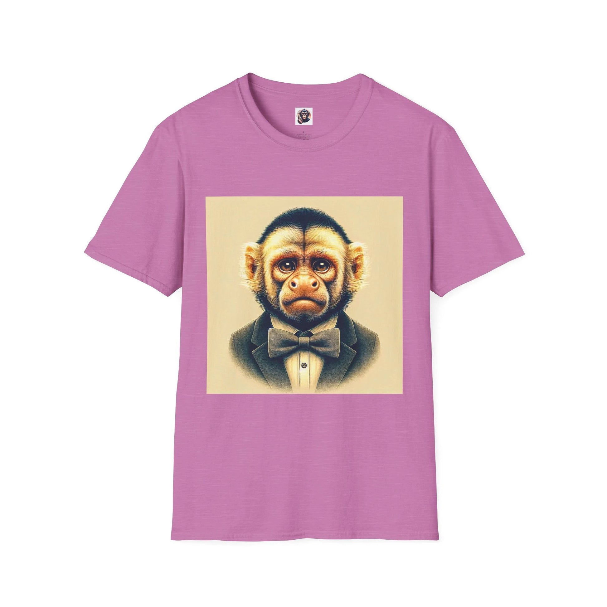 Capuchin Monkey T Shirt With Suit And Tie Cotton Crew Neck Tee For Men And Women T-Shirt Printify S Heather Radiant Orchid