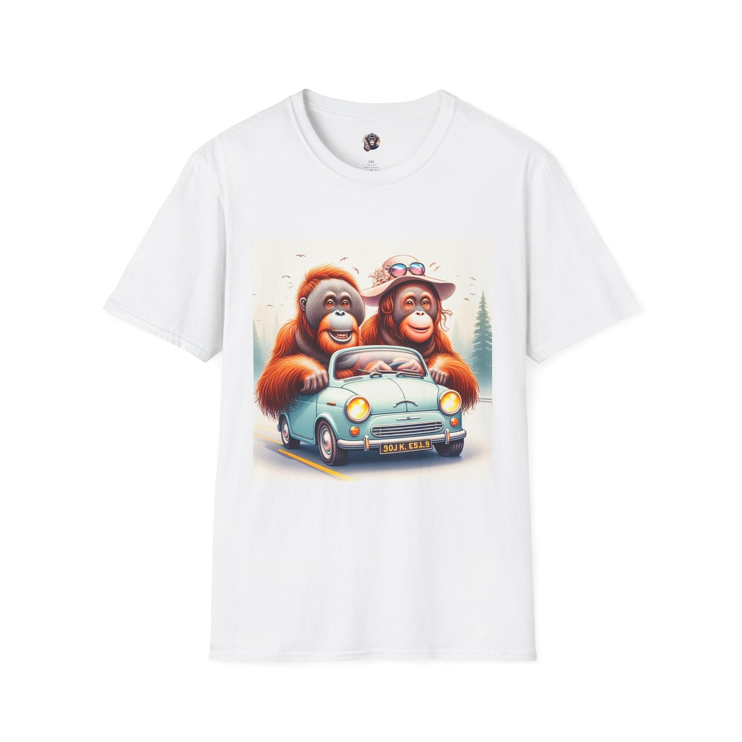 Orangutans blue car T-Shirt Printify S White
