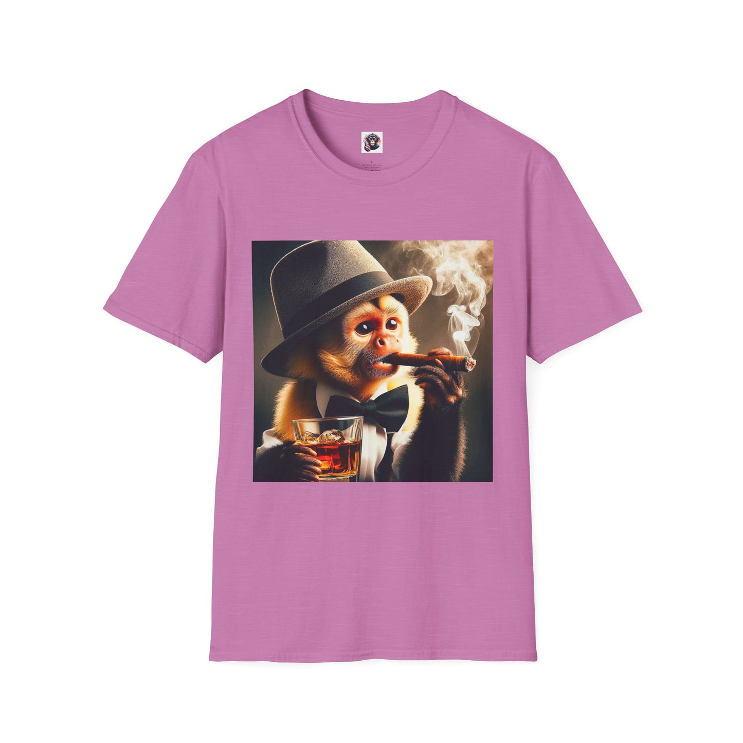 Capuchin Monkey cigar smoker T-Shirt Printify S Heather Radiant Orchid