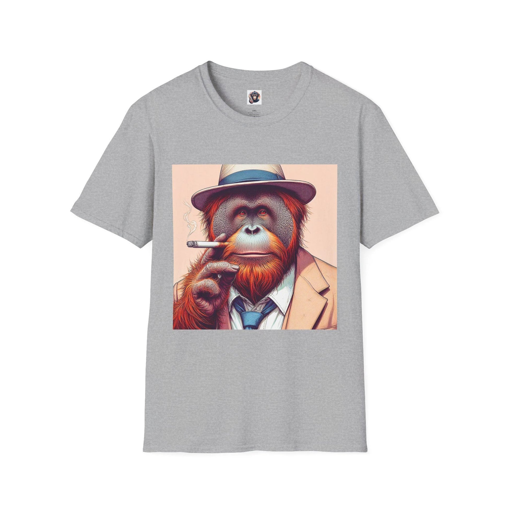 Orangutan Smoking Graphic T Shirt With Hat In Suit Creative Cotton Tee Unisex Short Sleeves T-Shirt Printify XS Sport Grey