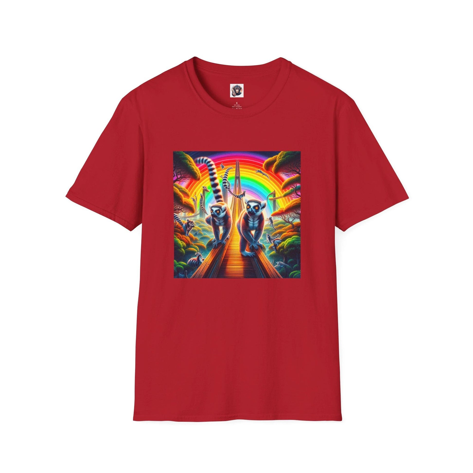 Lemurs Rainbow Graphic T Shirt For Men Women Cotton Crew Neck DTG Print Tee Premium Quality T-Shirt Printify S Cherry Red