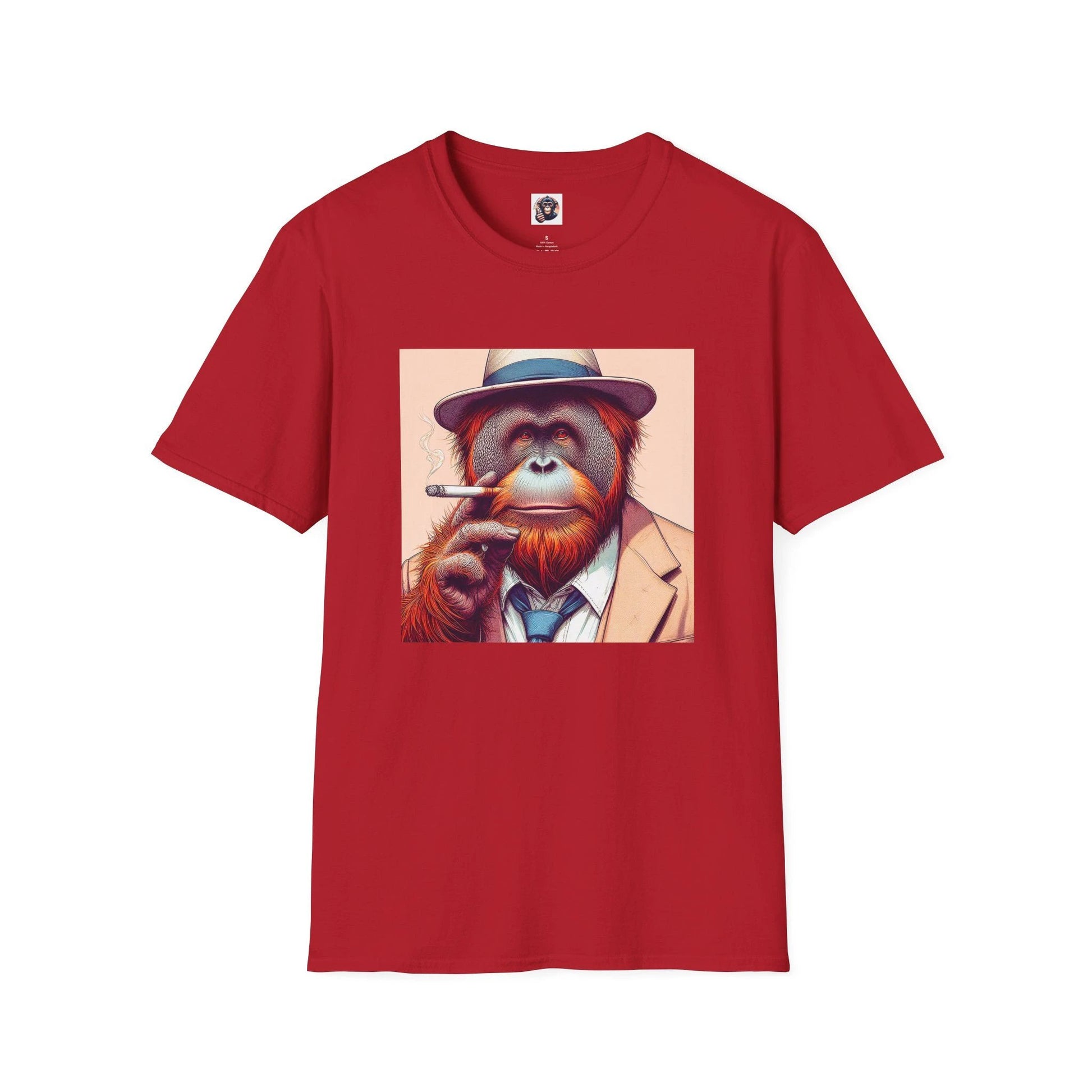 Orangutan Smoking Graphic T Shirt With Hat In Suit Creative Cotton Tee Unisex Short Sleeves T-Shirt Printify S Cherry Red