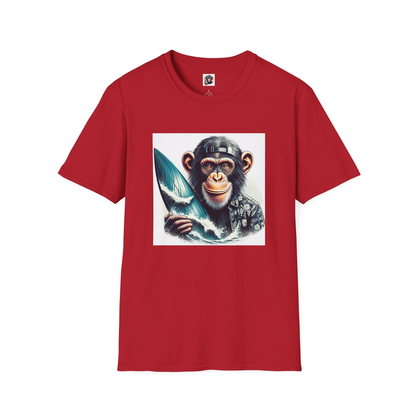Chimp happt surfer T-Shirt Printify S Cherry Red