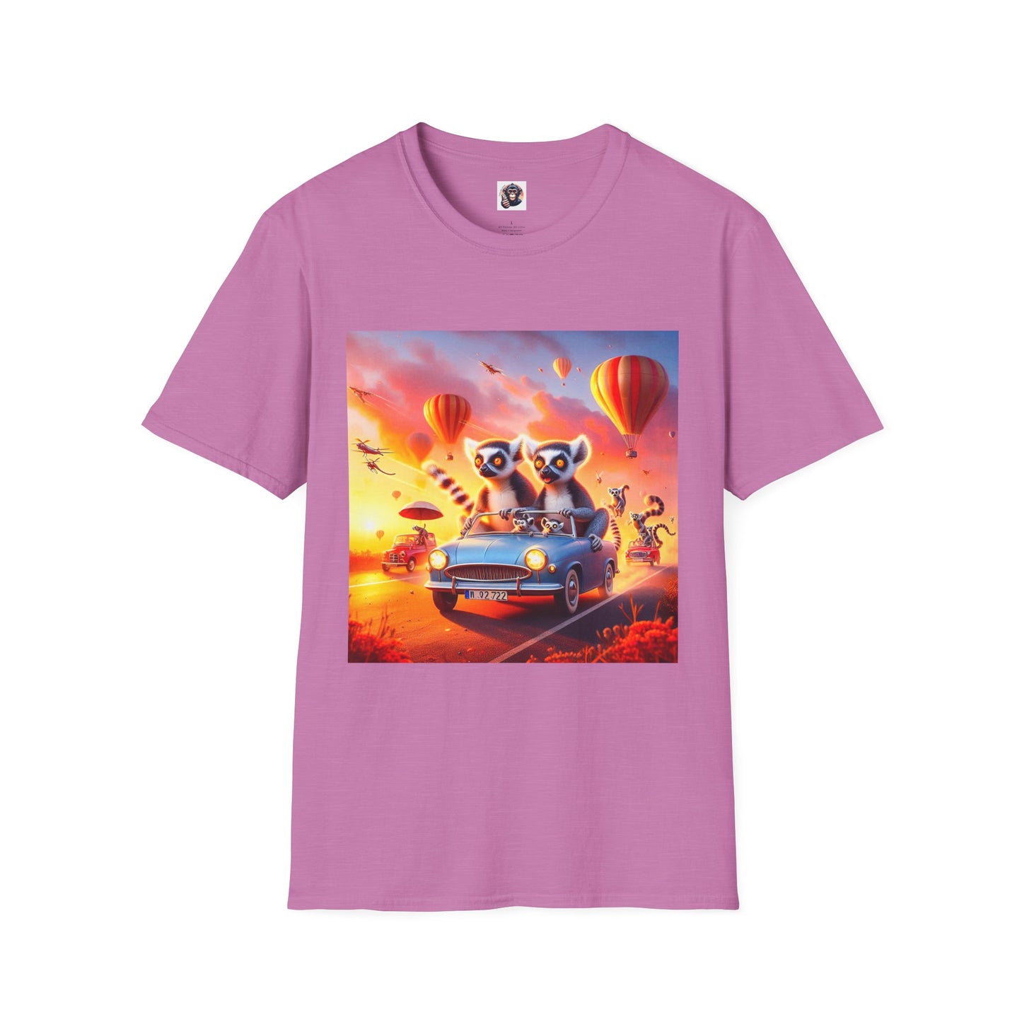 Wacky Lemurs hot air balloon T-Shirt Printify S Heather Radiant Orchid