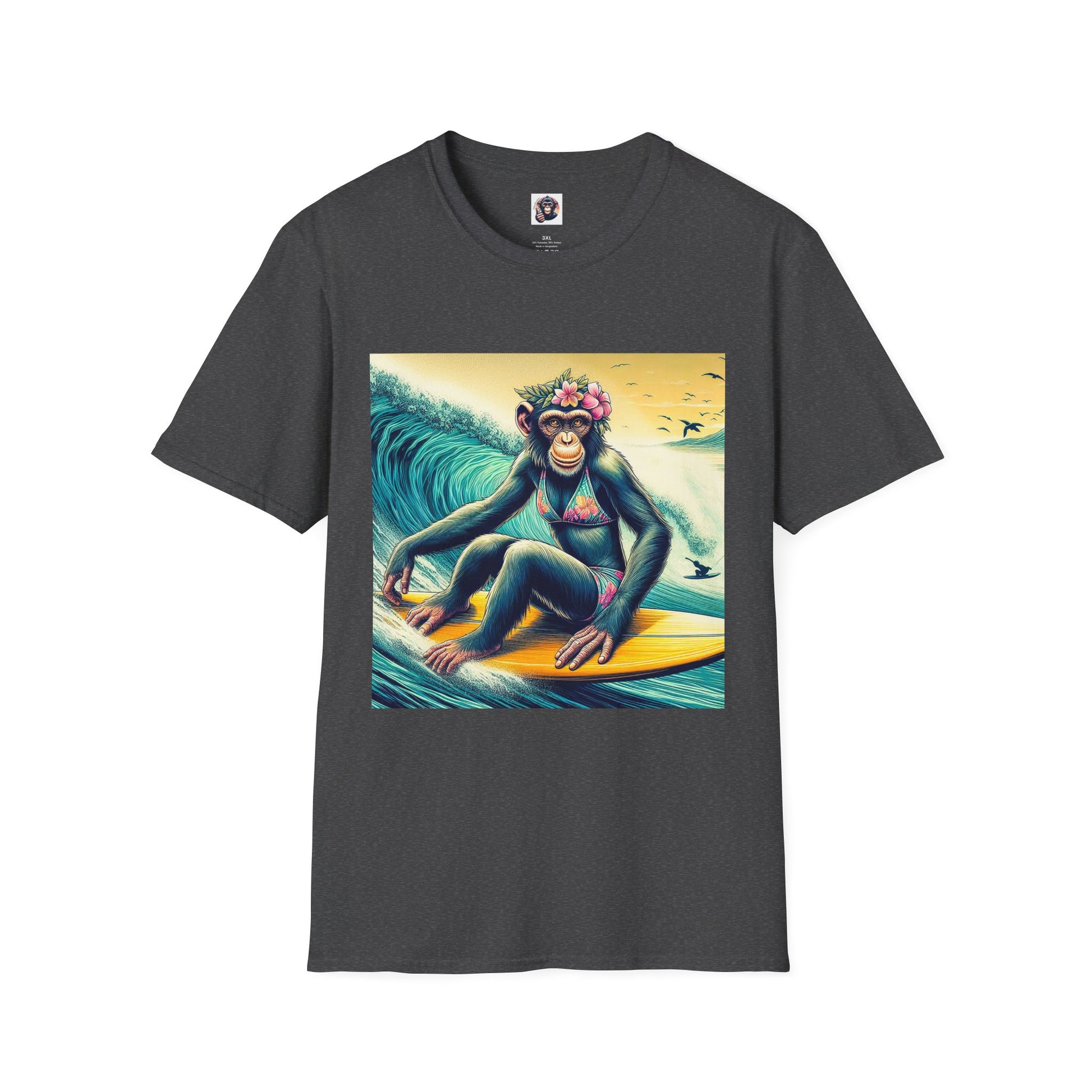 Chimp surfer girl T-Shirt Printify XS Dark Heather