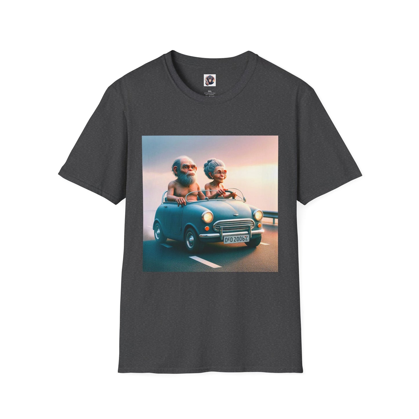 Wacky Homo Sapiens blue car T-Shirt Printify XS Dark Heather