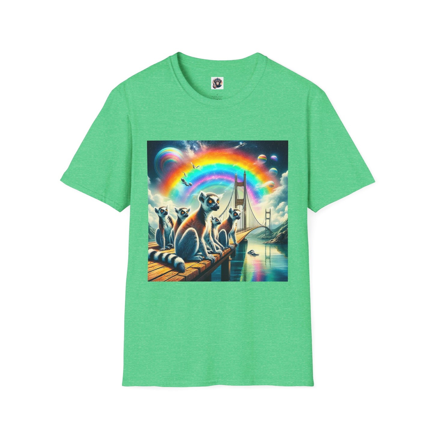 Lemurs rainbow bridge T-Shirt Printify S Heather Irish Green